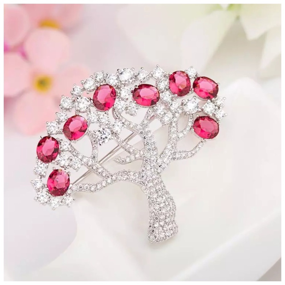 Swarovski Crystals The Tralia Blue & Red Tree Brooch - Picture 4 of 7